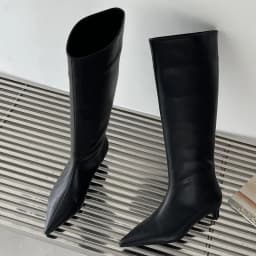 Aneikeh 2027 Fashion Sexy Pointed Low Heels Knee Long Boots Women's Spring/Autumn PU Sewing Party Ball Western Boots 35-42
