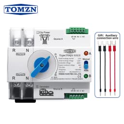 TOMZN Single Phase Din Rail ATS 220V Dual Power Automatic Transfer Electrical Selector Switches Uninterrupted 2P 63A 100A 125A