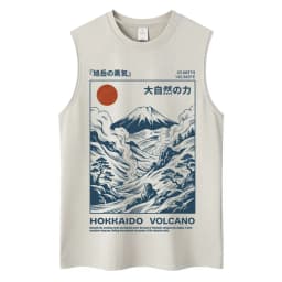 Japanese Ukiyo-e Beach Style Washed Tank Tops Naoshima Art Island Vintage Vests Men Women Cotton Casual Loose Sleeveless T Shirt