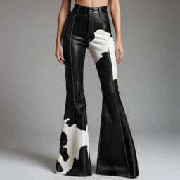 Women's Cow Pattern Leather PU Flare Pant High Waist Slim Faux Leather Trousers High Street Fashion Casual Capris 2025