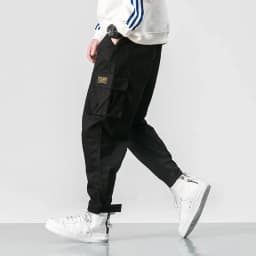 Men Multi-pocket Elastic Waist Design Harem Pant Street Punk Hip Hop Red Casual Trousers Joggers Male Army Cargo Pants 5XL