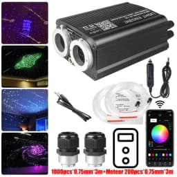 32W RGBW Fiber Optic Star Ceiling Light with Twinkle & Meteor Effect, Bluetooth APP + Remote Control Starlight Headliner Kit for Car Roof Home Theater, USA Warehouse