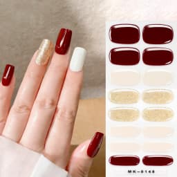 16Tips Solid Color & Glitter Semi Cured Gel Nail Strips Self-Adhesive Baking Free Elegant Gel Nail Sticker Full Coverage Decals