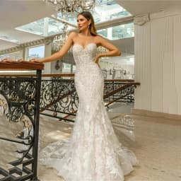 Customized Luxury Mermaid Wedding Dress Strapless Sleeveless Beading Backless Bridal Gown Detachable Trailing Marriage Dress