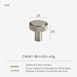 Nurlin Solid Brass Nickel Brushed Silver Knurled Classic Luxury kitchen Knobs Furniture Door Handle Available In Multiple Sizes