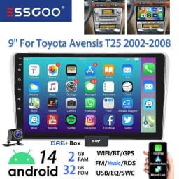 ESSGOO 9" Touchscreen Android14 For Toyota Avensis 02-08 GPS Navi FM Autoradio Wireless Carplay Android Auto GPS Navi BT Wifi FM