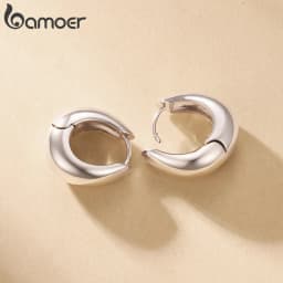 BAMOER 18K Gold Plated 925 Sterling Silver Post Glossy Hoop Earrings, High Polished Trendy Fashion Statement Jewelry for Women