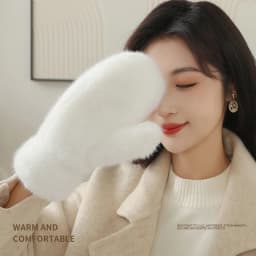 Women Winter Keep Warm Thickened Solid Hairy Smooth Soft Gloves Fashion Personality Cute Lovely Sweety Windproof Mittens