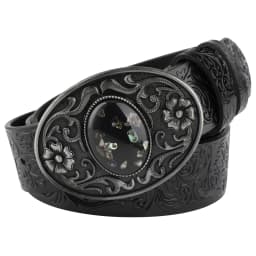 Women's Decorative Buckle Colorful Bead Embossed Split Leather Belt