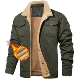 TACVASEN Turn-down Collar Winter Cotton Jackets Mens Sherpa Fleece Trucker Parka Green Work Cargo Coats Clothes Overcoats