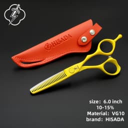 HISADA Hairdressing Scissors 6 Inch Yellow High-End Scissors VG10 Material Is Sharp and Wear-Resistant Scissors Tool