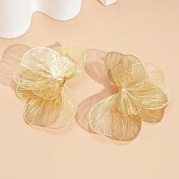 Elegant Multi Layer Metal Petal Flower Stud Earrings for Women Creative Gold Color Hollow Floral Piercing Earrings Jewelry Gifts
