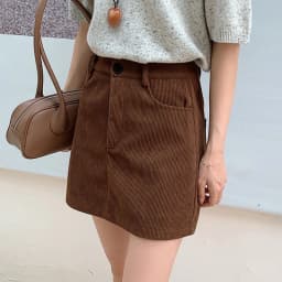 Women's High-Waist A-Line Short Skirt Spring Autumn Retro Brown Corduroy Skirts Woman Solid Color Straight Leg Pencil Skirt Mini