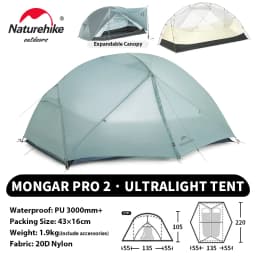 Naturehike Mongar UL PRO 1-3 People Tent 20D Ultralight Travel Waterproof Hiking Survival Outdoor Camping Portable Sun Shelter