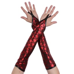 Women Mermaid Fish Scale Pattern Printed Long Hook Finger Gloves Fingerless Arm Sleeves Adult Halloween Cosplay Costume Accessor
