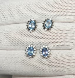Genuine Natural Blue Topaz 925 Sterling Silver Stud Earrings for women Jewelry Gift 1.4ct Ocean Blue Topaz Oval Pave CZ