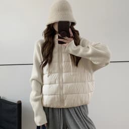 Afashion Lightweight Knitted Sweater Sleeve Patchwork down Cotton Jacket Women's Short Style 2025 Winter New Arrival Small Size