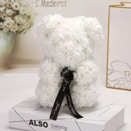 25cm Artificial Rose Teddy Bear with Gift Box, Romantic Valentine's Day Gift for Women, Ideal for Anniversary & Wedding