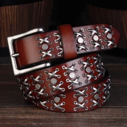 3.8CM High Quality Genuine Leather Rivet Belts for Men Brand Strap Male Pin Buckle Fancy Vintage Cowboy Jeans Belt Cool Punk