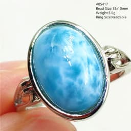 Natural Blue Larimar Oval Adjustable Ring Jewelry Water Pattern Real Larimar For Women Men Healing Fashion Stone AAAAAA
