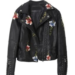 Women's Graffiti Rivet Leather Jacket, Punk Rock Jacket, Fashionable Motorcycle Jacket, Zipper embroidered leather jacket