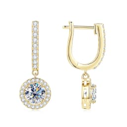 IOGOU Classic 1.0ct 6.5mm D Moissanite Diamond Drop Dangle Earrings Hoops for Women Gold Filled Wedding Jewelry GRA Certificate
