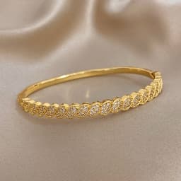 Freetry Vintage Rhinestone Gold Plated Spring Bangle Bracelet for Women Stylish Simple Geometric Cuff Bracelet Lady Jewelry Gift