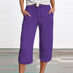 Women 3/4 Muslin Trouser Lightweight Linen Pants With Pockets Causal Loose Capri Trousers Elastic Comfortable Fabric Bottom