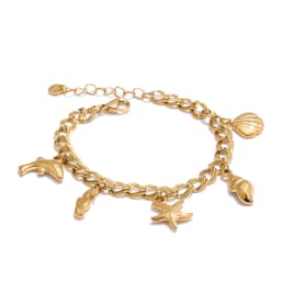 Yhpup Ocean Style Stainless Steel Seashell Conch Starfish Seahorse Drop Necklace Bracelet Bangle Waterproof Summer Daily Jewelry