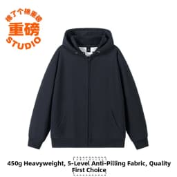 Pure Cotton Fleece Lined Hoodie Jacket Deep Blue Zipper Closure Sweatshirt Outerwear for Men And Women Autumn Winter Casual Wear