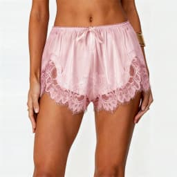 Solid Lace Trim Shorts Womens Summer Y2k Coquette Clothing French Knickers Slip Satin Bottoms Casual Loungewear Pj Shorts
