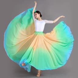 2025 Gradient Color Dance Skirt Eleganc Women's Square Dancing Perform Maxi Skirts Elastic-waist Big-hem Chiffon A-line Skirts