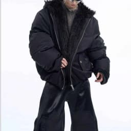 Mens Winter Jacket Furry Patchwork Hooded Cotton Jacket Fashion Casual Outdoor Versatile Comfortable Outerwear Coat 2025 New