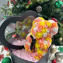 25cm Artificial Rose Teddy Bear with Gift Box, Romantic Valentine's Day Gift for Women, Ideal for Anniversary & Wedding