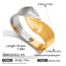 Uworld Unique Stainless Steel Metal Wide Cuff Open Bracelet Bangle 18K Gold PVD Plated Waterproof Fashion Essential Jewelr