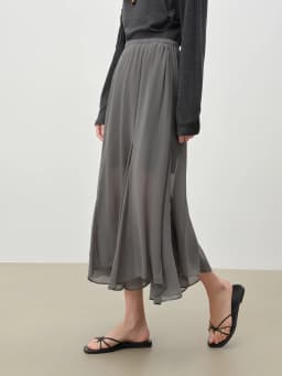 ZIQIAO Design-Forward Asymmetrical Drape Women Chiffon Skirt Spring 2026 New Arrival Soft Elegance Long Skirt Elastic Waistband