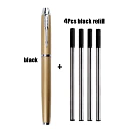 1+4Pcs Office School Ball Point Pen Metal Pen Luxury Metal Gel Pens & Refills Set Gift 0.5mm Blue Black Rollerball Pen