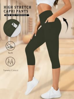 Women Capri Pants with Pockets 5 Inch High Waisted Super Soft No See Through Tummy Control Running Yoga