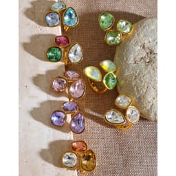 Yhpup 2026 Multi Color K9 Crystal Square Adjustable Ring for Women 18K Gold Color PVD Plated Shiny Exquisite Jewelry
