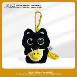 Practical Plush Black Cat Car Keychain Kitten Cartoon Backpack Decoration Toy
