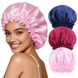 3pcs Women Satin Sleeping Bonnet Elastic Sleep Cap Waterproof Shower Hair Care Hat Night Hat