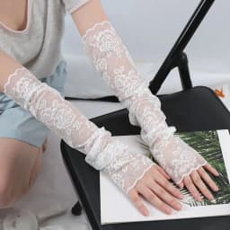 1Pair Summer Thin Fingerless Gloves Black and White Elegant Arm Sleeves Mesh Lace Elastic Driving Cycling Gloves Finger Mittens