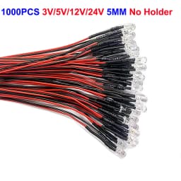 20-1000pcs 3mm 5mm 10mm LED Pre-wired water clear 3V 5V 12V Red Green Blue white RGB UV light-emitting diode with Plastic Holder
