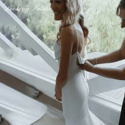 Customized Simple Crepe Cowl Neck Mermaid Wedding Gown Dress Bride Elegant Backless Draped Satin Spaghetti Straps Civil Vestidos