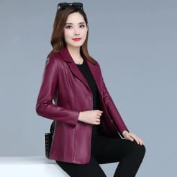 High Quality 2026 Autumn And Winter New Leather Leather Coat Women's Short Slim Suit Collar Leather Jacket Female's Coat Black