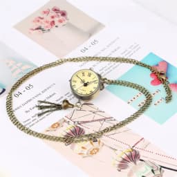 Retro Bronze Steampunk Wind Chime Quartz Pocket Watch Necklace Pendant Clock Chain Men's And Women's Chain Gift