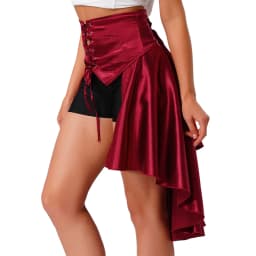 Womens Gothic Steampunk Satiny Pirate Skirt Front Lace-up Tiered Ruffled Irregular Hem Skirt Waist Belt Vintage Medieval Costume