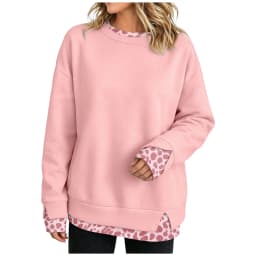 Crew Neck Sweatshirts Women Cute Long Sleeve Oversized Sweatshirt Plaid Pullove In Layered Tunic Leopard Print Zip up Hoodie