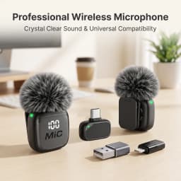 Wireless Lavalier Microphone, Mini Mic, Wind Cover, Type-C With Lightning & USB Adapter, for Phones, Tablets, Laptops, Computers
