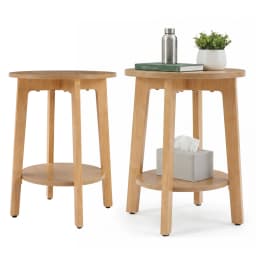 JHK Wood Round Side Tables Coffee Table For Living Room 2-Tier Center Counter with Storage Shelf Bedside Nightstand with Non-Slip Pads